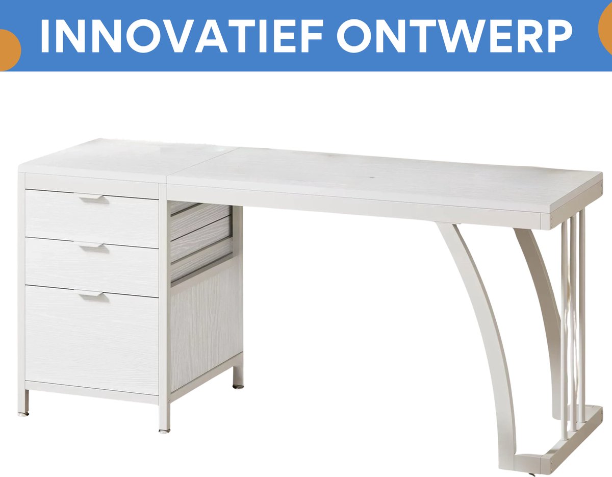 Computerbureau - Bureau met lades - Werktafel - Voor studeren of werken - 3 lades - Wit