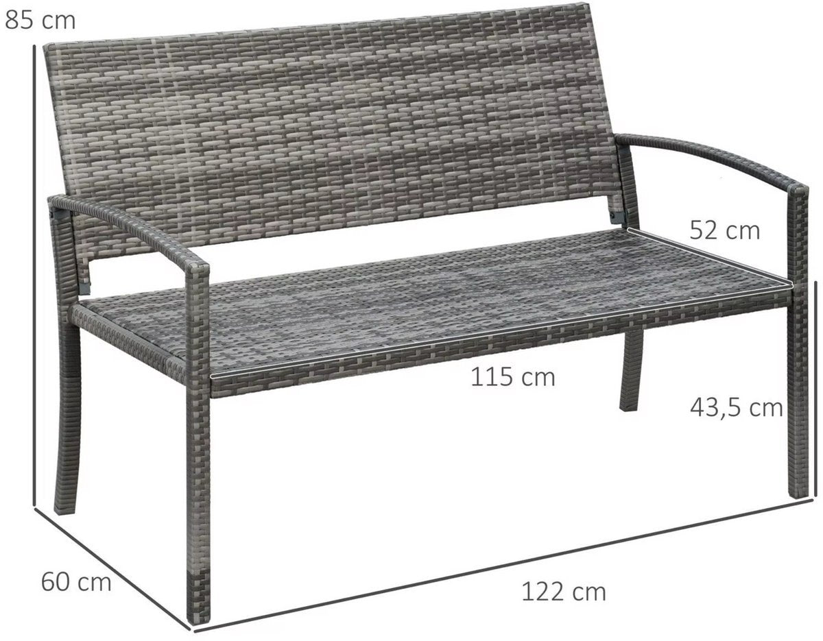 Tuin bank Vaylen - Twee zits bankje - Voor Buiten & Veranda - All-Weather PU-Rieten Design met Stalen Frame - Lichtgewicht en Eenvoudige Montage - Tuinmeubilair - Grijs