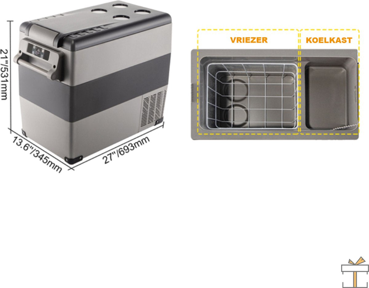Happyment Koelbox deluxe 55L - Vriezer en koelkast -Elektrisch - Camping - Auto, vrachtwagen - DC 12V/24V - AC 100V/240V - Koelt en verwarmt