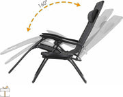 Happyment Opvouwbare strandstoelen 2 stuks - Tuinstoelen met tafeltje - Zonnebed - 0° tot 160° Verstelbaar - Zwart