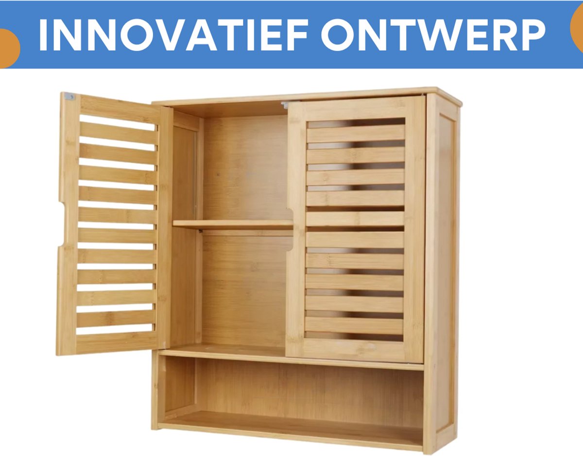 Bamboe badkamerkast - Keukenkast - Wandgemonteerde badkamermeubel - Organizer