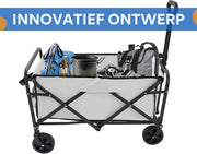 Bolderkar - Handkar Opvouwbaar - Boodschappenkar - Trolley - Voor Transport & Boodschappen - Verstelbare Handgreep, Zijvakken - Wit