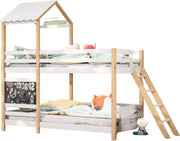Stapelbed voor kinderen - 90x200 cm - Kinderbedden - Schoolbord - Met Hoektrap, valbeveiliging en raam - Peuterbed - Hoogslaper