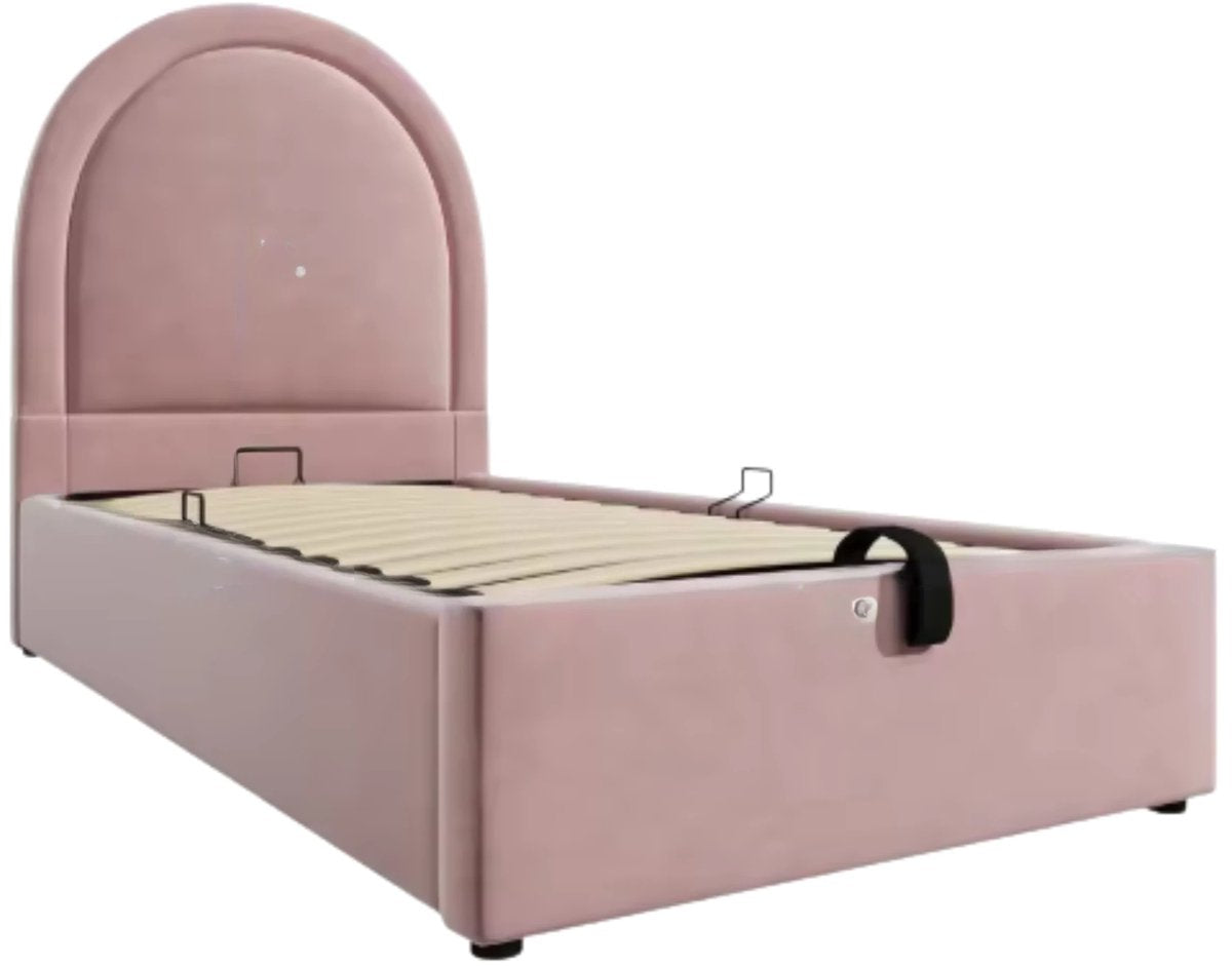 Kinderbed - Kinderbedden - Eenpersoonsbed - Voor Jongens & Meisjes - Eenpersoonsbed met Kosmisch Patroon - Roze Fluweel - Zonder Matras - 90x190