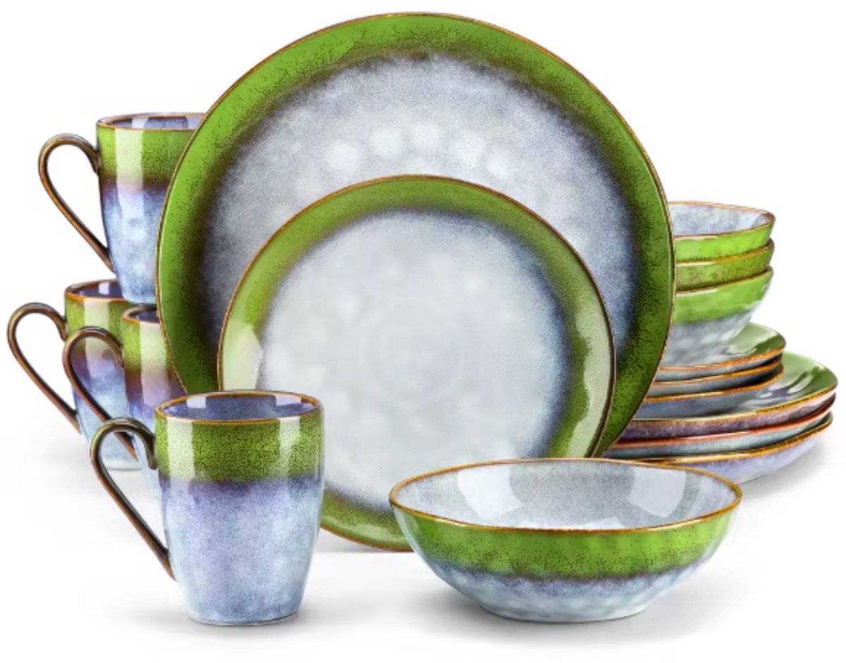 Regal Serviesset - 16 delig - 12 persoons - Durec groen - Dinerborden - Bordenset - Diepe borden - Ontbijtborden - Servies - Keukenservies – Luxe design