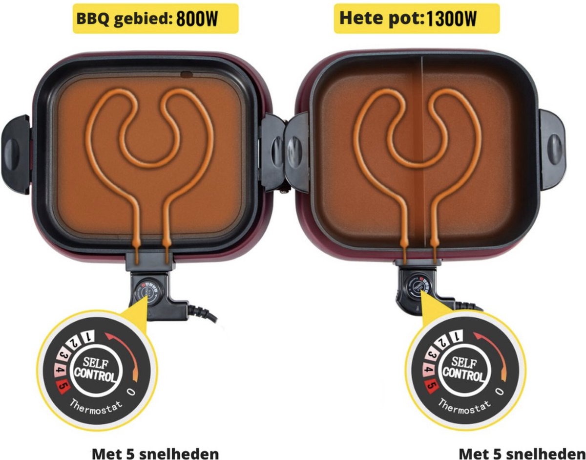 Happyment Hotpot Electrisch - Chinese Fondue - Hotpot Pan - Kookpot - 2 Vaks - Inclusief Grill