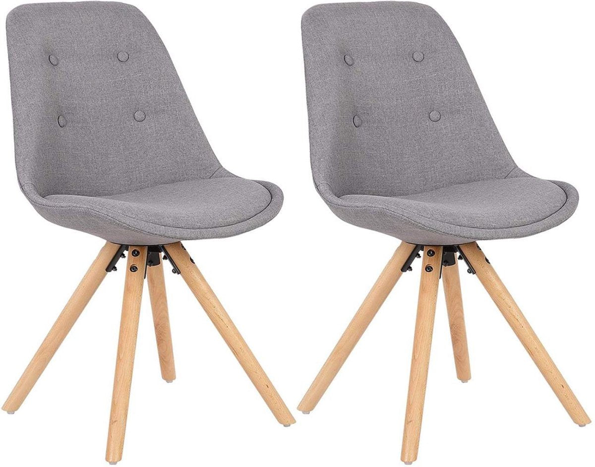 Happyment Bezoekersstoel Nuni - Eetkamerstoel - Grijs Stof - Houten poten - Set van 2 - Zithoogte 46 cm - Deluxe