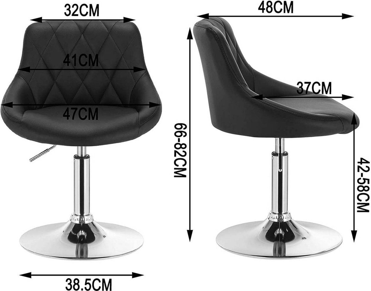 Barkruk Norino deluxe - Industrial - Zwart - Barkrukken set van 1 - Barstoel Kruk - Barstoelen met rugleuning - Keukenstoel - In hoogte verstelbaar - Kunstleer