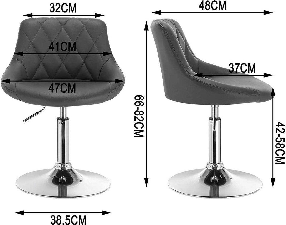 Barkruk Norino deluxe - Industrial - Grey - Barkrukken set van 1 - Barstoel Kruk - Barstoelen met rugleuning - Keukenstoel - In hoogte verstelbaar - Kunstleer