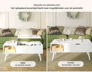 Salontafel Dulvia- Wit - Tafel voor woonkamer - Met opbergruimte en hefplank - Laptoptafel