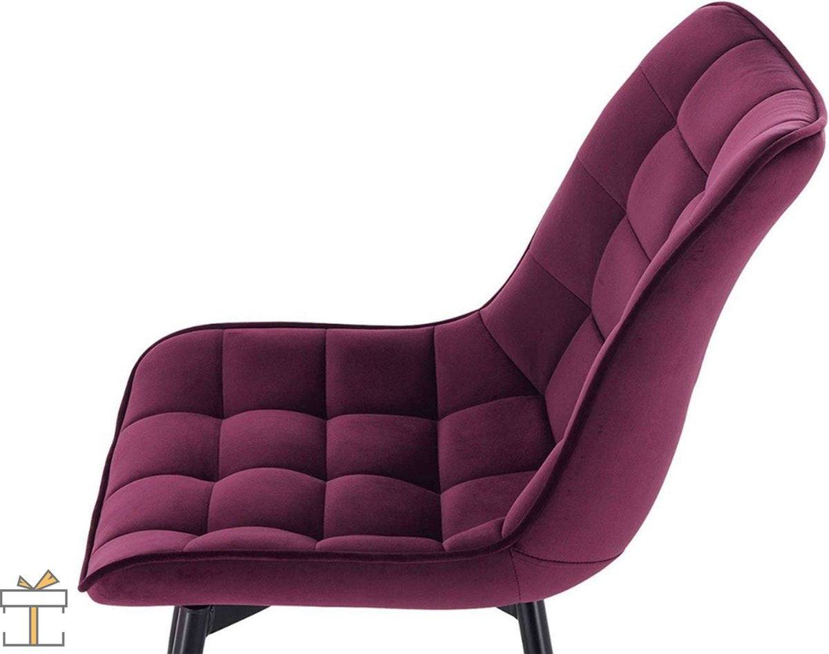 Happyment Luxe Eetkamerstoelen - Velvet Bordeaux - Woonkamerstoelen - Keukenstoelen - Kuipstoel - Set van 2, 4 of 6