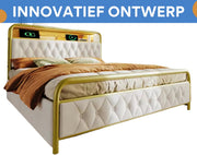 Bed - Tweepersoonsbedden - Tweepersoonsbed - Voor Slaapkamer - Met USB-C Oplaadfunctie, LED-verlichting & App-bediening - Metalen Bedframe met 4 Laden - Fluwelen Bekleding - 160x200cm