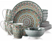 Lucenzo Serviesset - 16 delig - 4 persoons - Groen - Dinerborden - Bordenset - Diepe borden - Ontbijtborden - Servies - Keukenservies