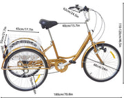 Driewieler Vortex 6 versnellingen - Fiets voor volwassenen en senioren - 24 Inch - Opvouwbare Trike - Met mand - Voorrem - Goud