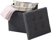 Happyment Poef Zazu - Met opbergruimte - Opbergbank Poef - Voetenbank - Opbergbox hocker - Zitkist met deskel - Donkergrijs - Stof - 50x35x45cm