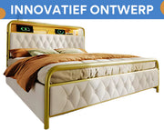 Bed - Tweepersoonsbedden - Tweepersoonsbed - Twijfelaar - USB C Oplaadfunctie APP-bediening LED Metalen bed bedframe 4 Laden Fluweel - 140x200cm