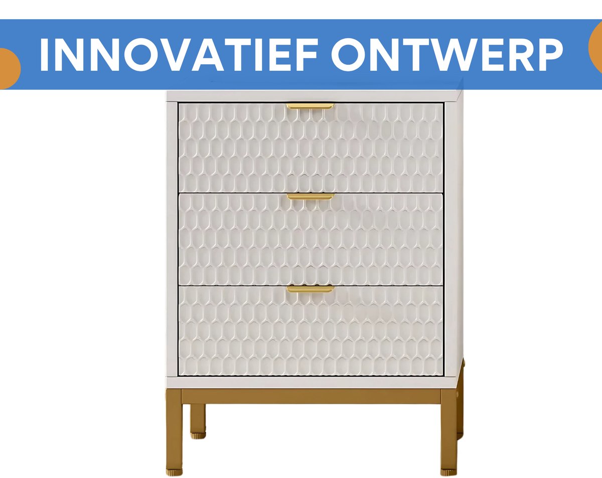 Nachtkastje - Bijzettafel - Voor slaapkamer - met opbergruimte - Wit - 65,5 cm hoog × 50 cm breed × 40 cm diep