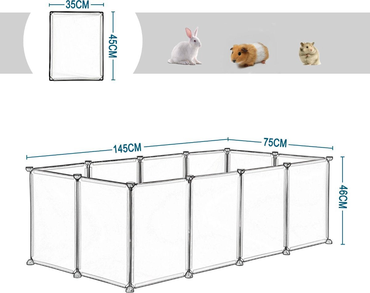 Dierenren - Wit - Puppyren - Verstelbaar - Kleine Dieren - 145x75x46cm