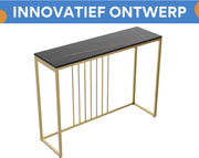 Consoletafel Valora - Elegante consoletafel - Wandtafel met lades - Wit Marmerlook met goud - Haltafel - Sidetable - 100cm