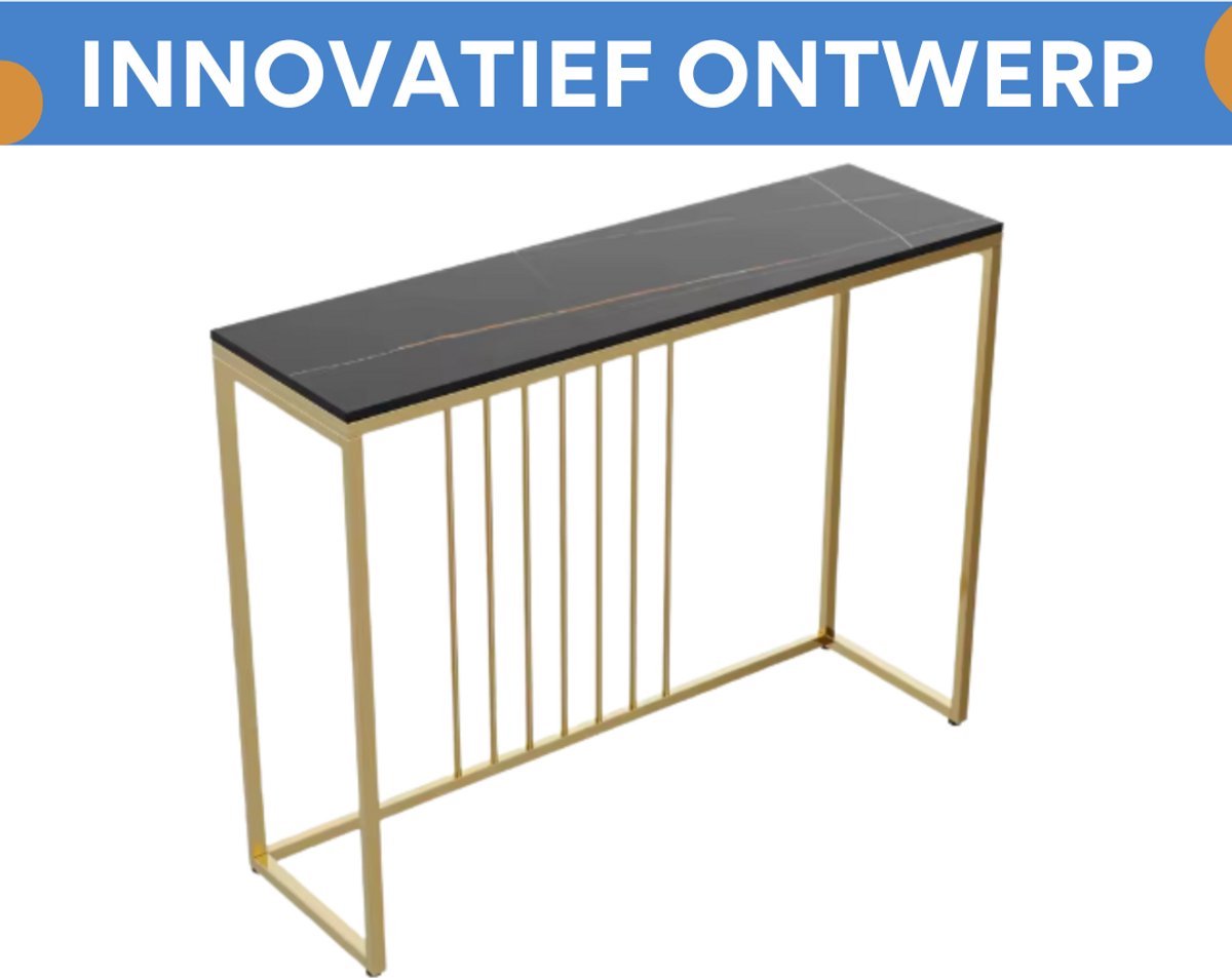 Consoletafel Valora - Elegante consoletafel - Wandtafel met lades - Wit Marmerlook met goud - Haltafel - Sidetable - 100cm