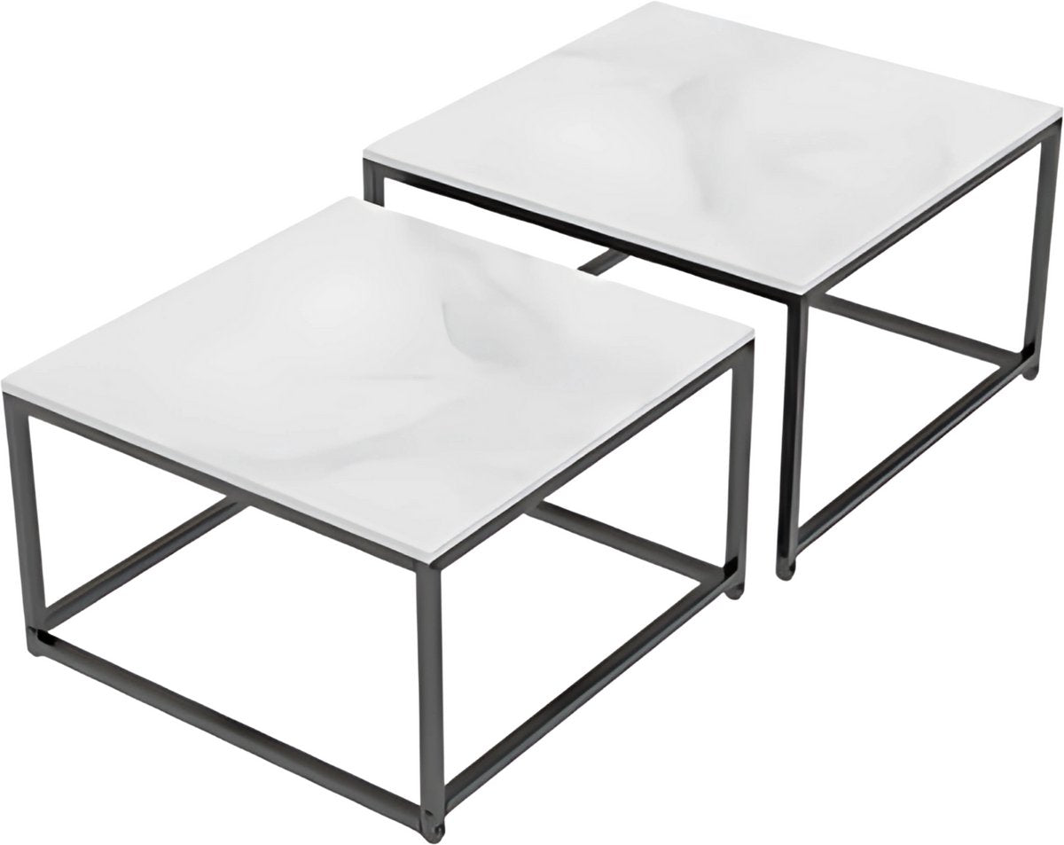 Mandina Salontafel Set - Set van 2 - Voor Kantoor of woonkamer - Vierkant - Tijdloos design - Glossy white