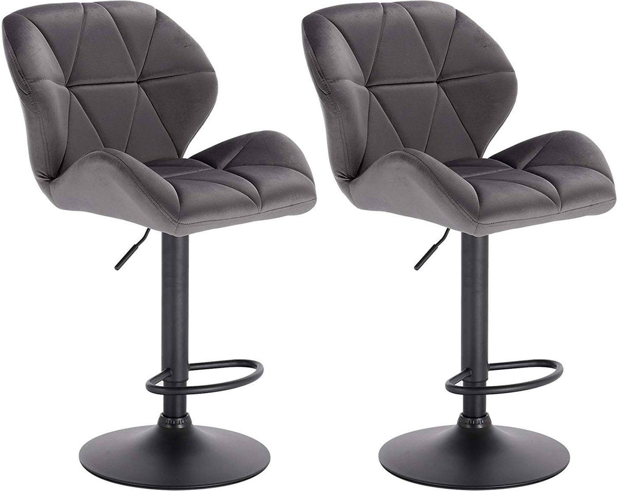 Barkruk Comfy Grijs - Met rugleuning - Stevig- Velvet - Set van 1 - Keuken - Barstoelen ergonomisch - Verstelbaar in hoogte - Zithoogte 60-82cm