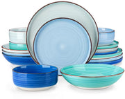 Sorella Serviesset - 16 delig - Blauw - Dinerborden - Bordenset - Diepe borden - Ontbijtborden - Servies - Keukenservies
