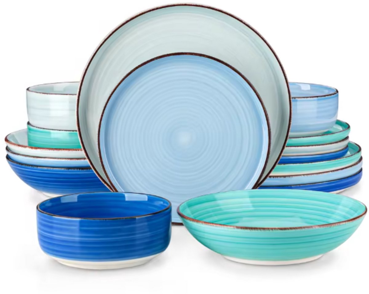 Sorella Serviesset - 16 delig - Blauw - Dinerborden - Bordenset - Diepe borden - Ontbijtborden - Servies - Keukenservies