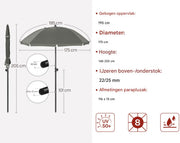 Ronde Parasol - Voor Balkon, Strand of Tuin - Verstelbaar & 45° Kantelbaar - UV-Resistent & Waterdicht - Gray Diameter 175cm
