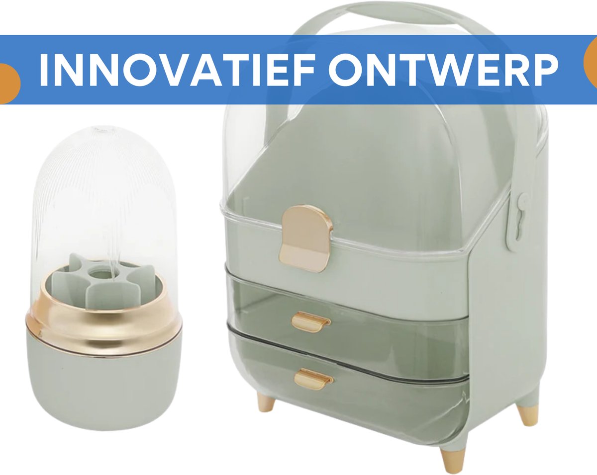 Make-up Organizer - Skincare organizer - Opbergdoos - Sieradendoos - met 2 Lades - Voor Cosmetica & Sieraden op Bureau - Groen