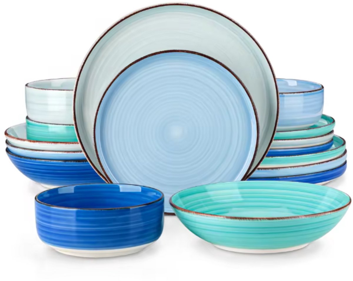 Ventina Serviesset - 16 delig - 4 persoons - Rainbow blue - Dinerborden - Bordenset - Diepe borden - Ontbijtborden - Servies - Keukenservies