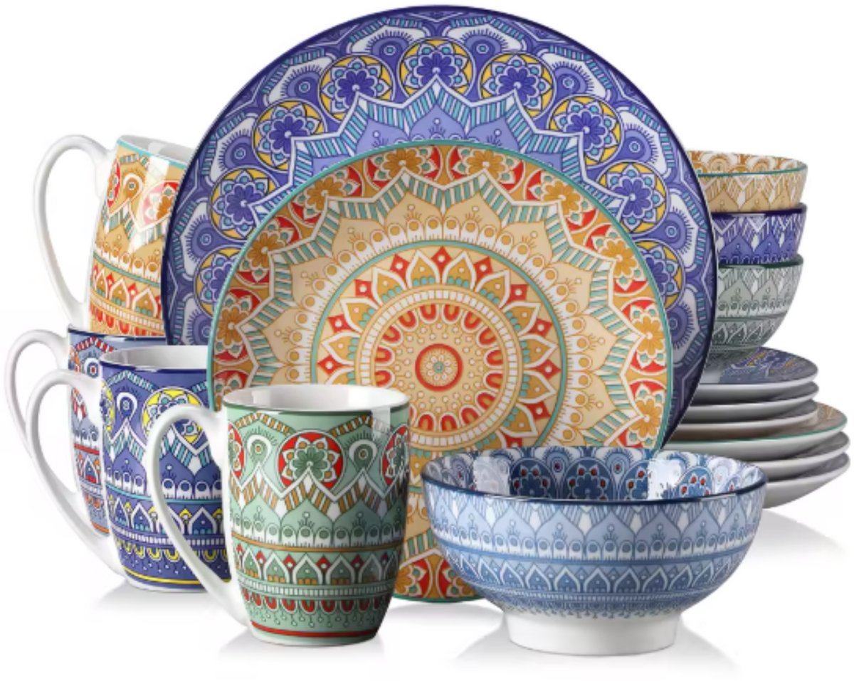 Belviano Serviesset - 16 delig - 4 persoons - Mix kleur - Dinerborden - Bordenset - Diepe borden - Ontbijtborden - Servies - Keukenservies