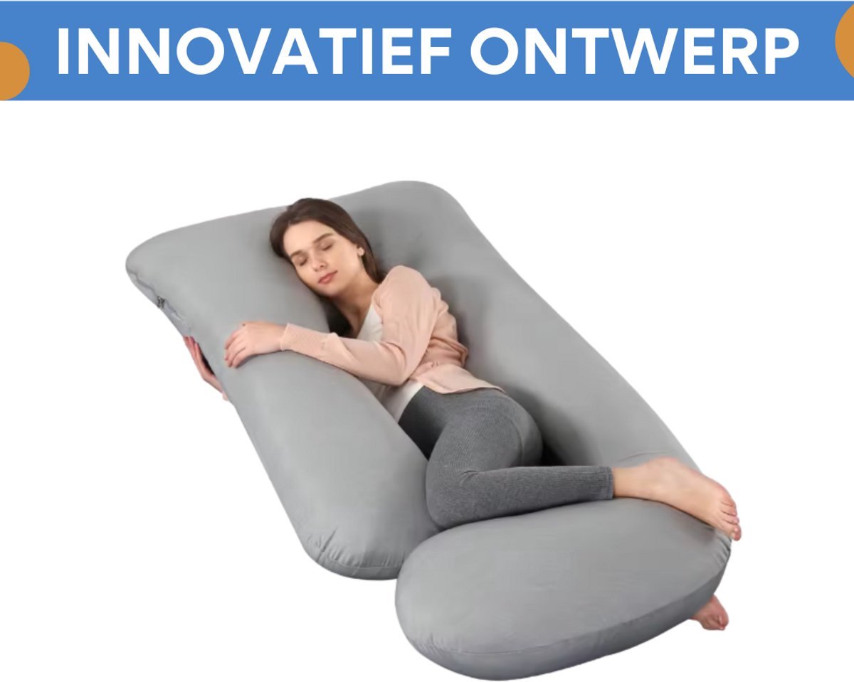 Zwangerschapskussen Vaylen - Verkoelend - Ergonomisch - Lichaamskussen - Body pillow - Zijslaapkussen - Voedingskussen - Voor zijslapen - Grijs
