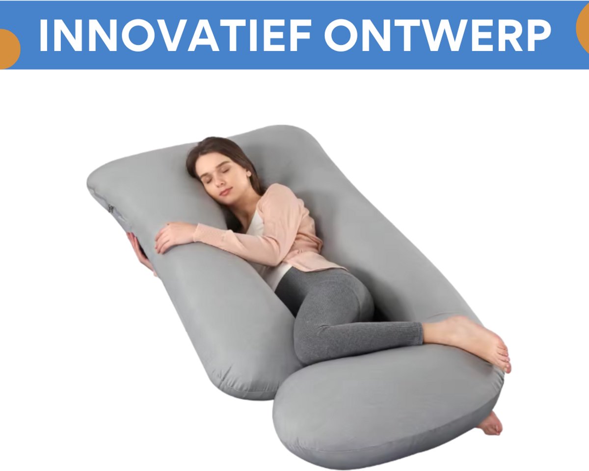 Verkoelend zwangerschapskussen - Ergonomisch - Lichaamskussen - Body pillow - Zijslaapkussen - Voedingskussen - Voor zijslapen - Grijs