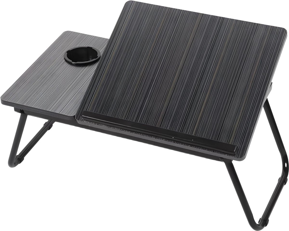 Laptoptafel – Tablethouder - Bedtafel – Voor bed, kantoor of studie – In hoogte verstelbaar met bekerhouder – Zwart