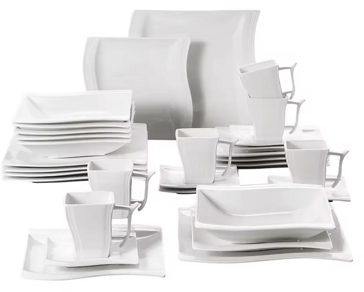 Eminent Bordenset – 6 persoons – 30 delig – Wit Keramisch – Serviesset – Ontbijtborden