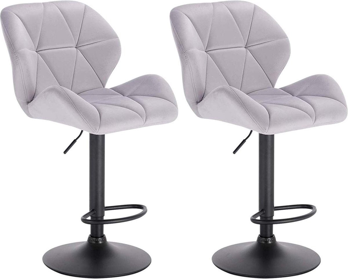 Barkruk Comfy Lichtgrijs - Met rugleuning - Stevig- Velvet - Set van 1 - Keuken - Barstoelen ergonomisch - Verstelbaar in hoogte - Zithoogte 60-82cm