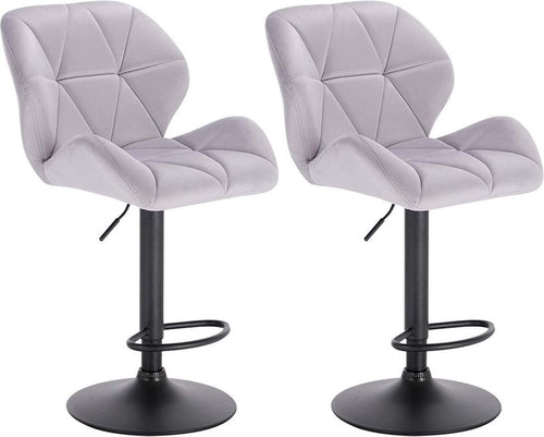 Barkruk Comfy Lichtgrijs - Met rugleuning - Stevig- Velvet - Set van 1 - Keuken - Barstoelen ergonomisch - Verstelbaar in hoogte - Zithoogte 60-82cm