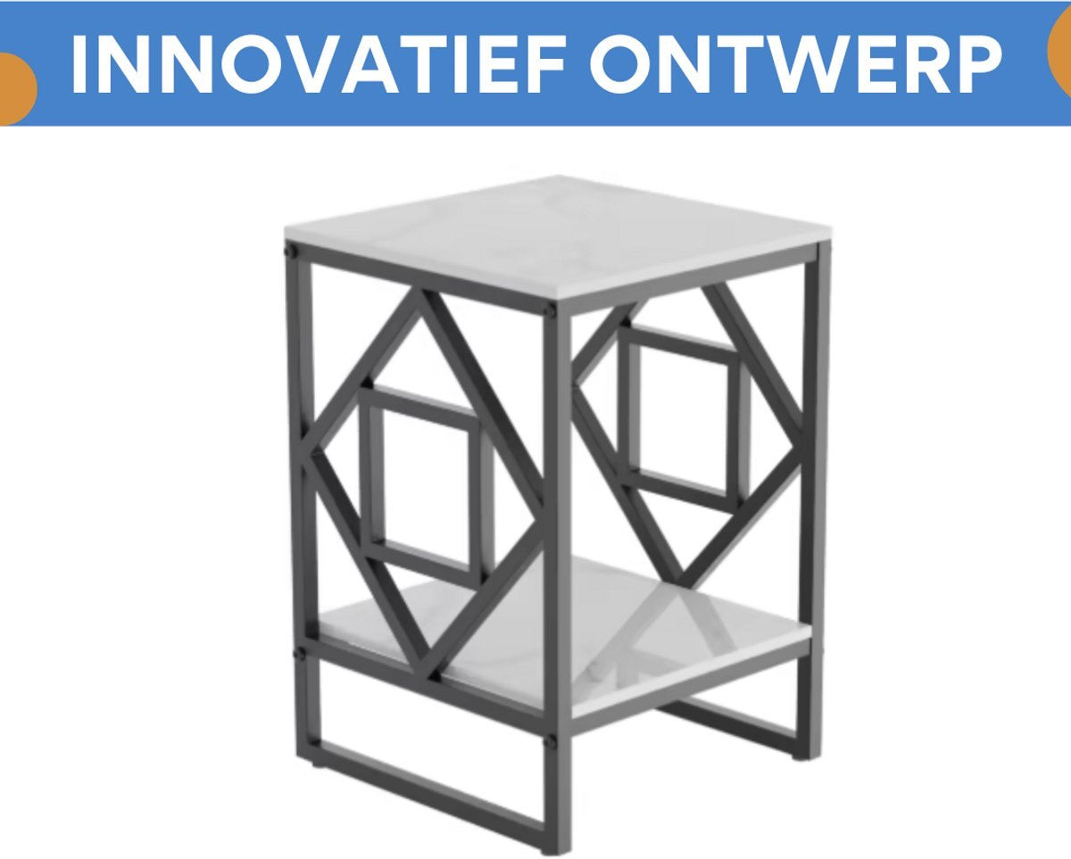 Moderne bijzettafel Mira Vaylen - Zwart - Echter marmer - Salontafel - Woonkamer - Emerald look - Side table - 40cm - Vierkant