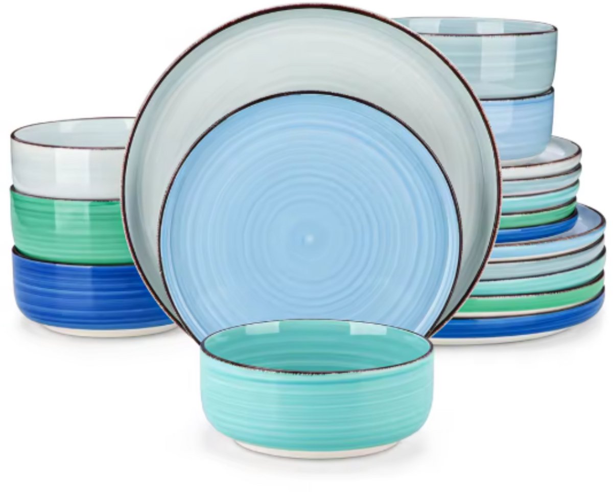 Velentino Serviesset - 18 delig - 4 persoons - Rainbow greeny - Dinerborden - Bordenset - Diepe borden - Ontbijtborden - Servies - Keukenservies