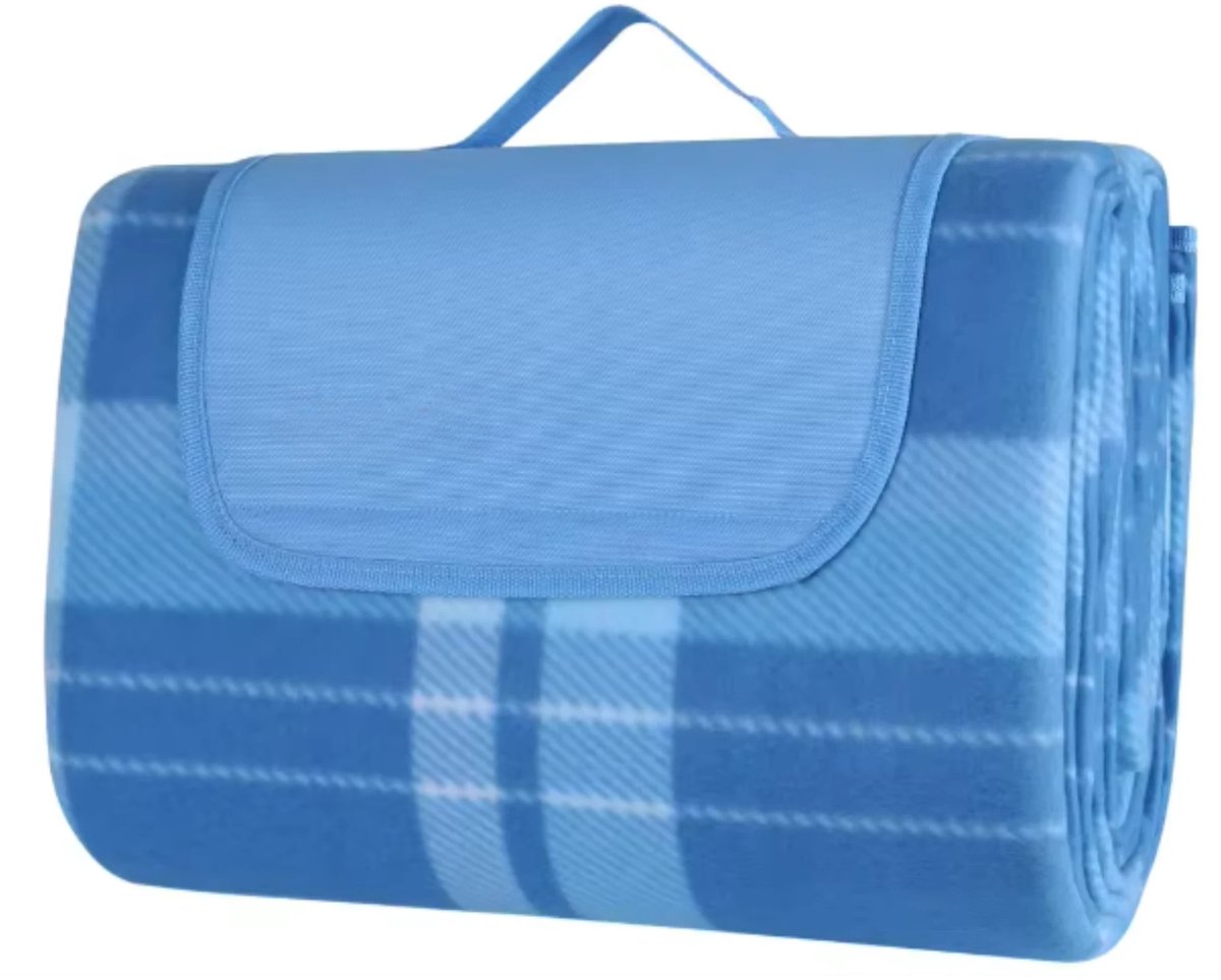Picknickdeken - Picknickkleed - Strandlaken - Plaid - Voor Camping, Reizen & Outdoor Activiteiten - Waterdicht en Opvouwbaar met Handvat - Groot Formaat, Lichtgewicht - Blauw - 200x200cm