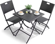 Outdoor Klaptafel Set Valora - Balkonset - 3-delig - Voor Camping en Picknick - Opvouwbare Rotan Meubelstoel en Tafel - Draagbare Balkonset met 2 Stoelen - Donkergrijs