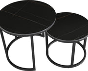 Happyment Salontafel Designer - Woonkamer - Ronde salonTafel - met Spaanplaat Blad - marmer look - Modern - Zwart