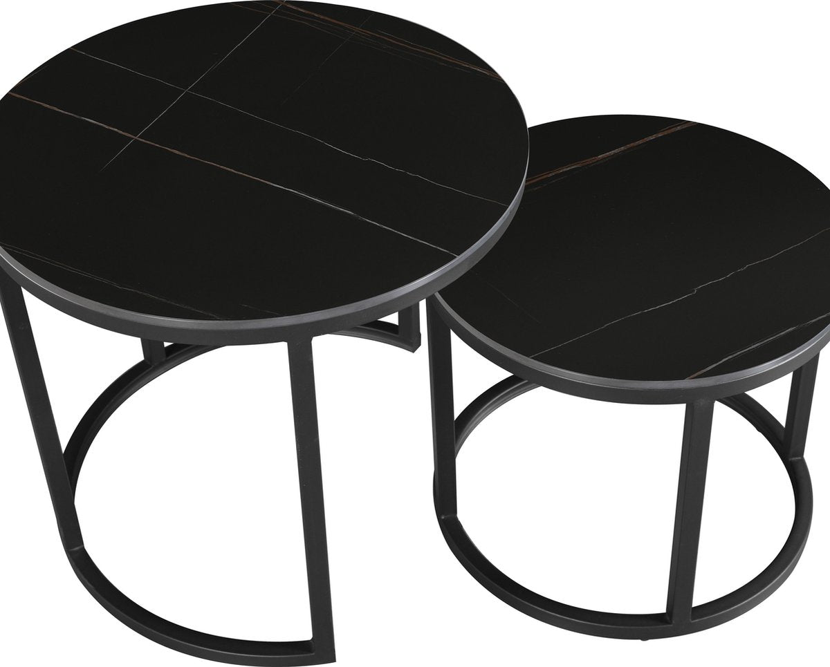 Happyment Salontafel Designer - Woonkamer - Ronde salonTafel - met Spaanplaat Blad - marmer look - Modern - Zwart