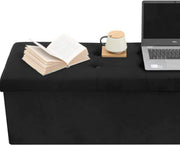 Luxe Opbergbank Zico - Met opbergruimte - Zitbank Poef - Voetenbank - Opbergbox hocker - Zitkist met deskel - Black - Velvet - 110x37.5x38cm