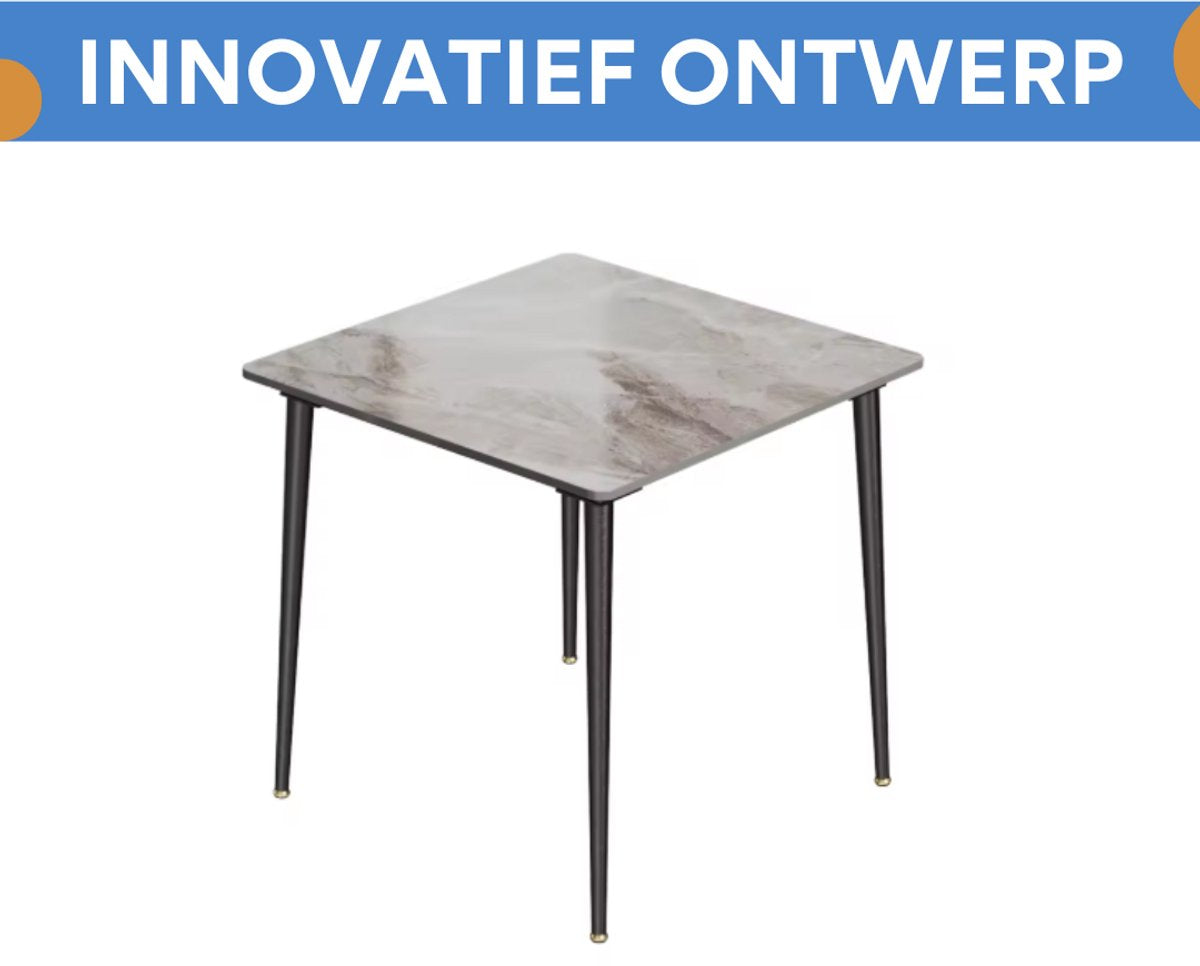 Marmeren Eetkamertafel 4 Personen - Glossy Grijs - Metalen Poten - Voor Keuken, Restaurant & Café