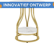 Moderne Bijzettafel met 2 Lagen - Marmerlook - Goud - Voor woonkamer of slaapkamer - Tafeltje