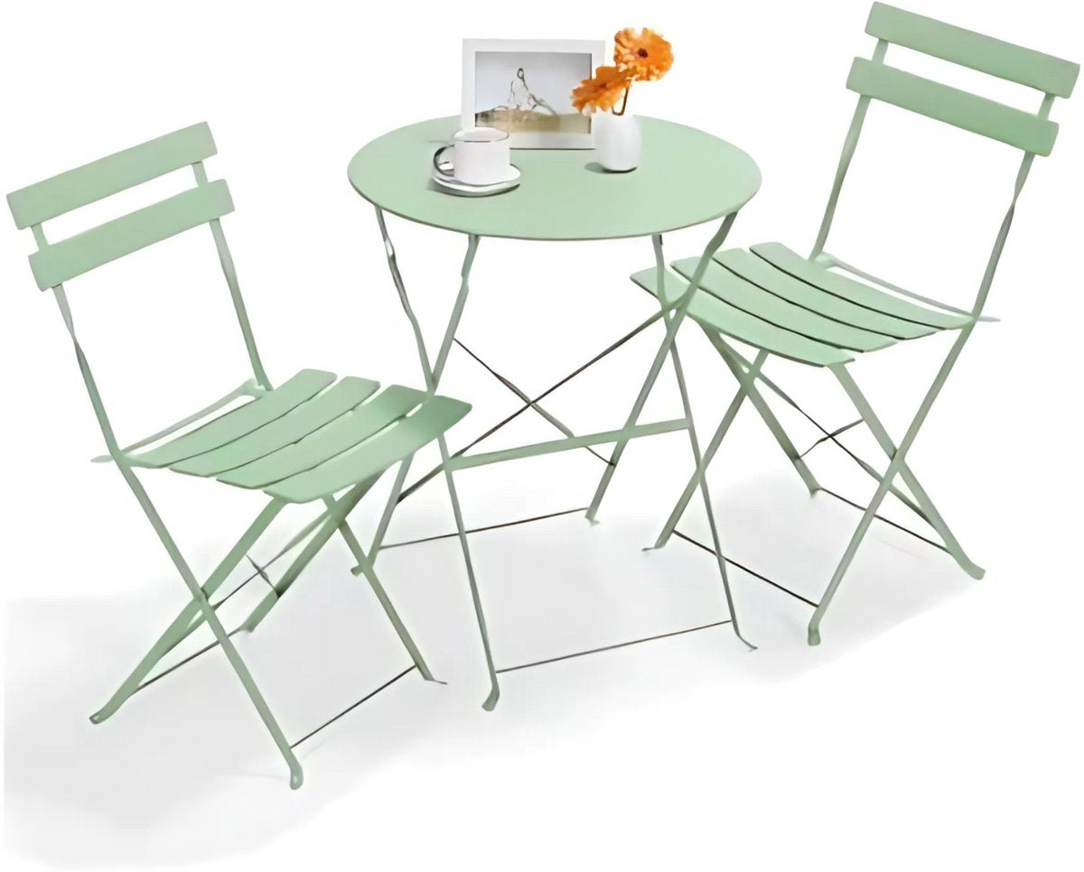 Bistroset 2 persoons - Metaal - Tuinset - Met bistrostoeltjes - 3-delig - Tuintafel - Groen