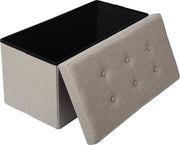 Moderne Opbergbank Fero - Met opbergruimte - Zitbank Poef - Voetenbank - Opbergbox hocker - Zitkist met deskel - Beige - Stof - 76x38x38 cm