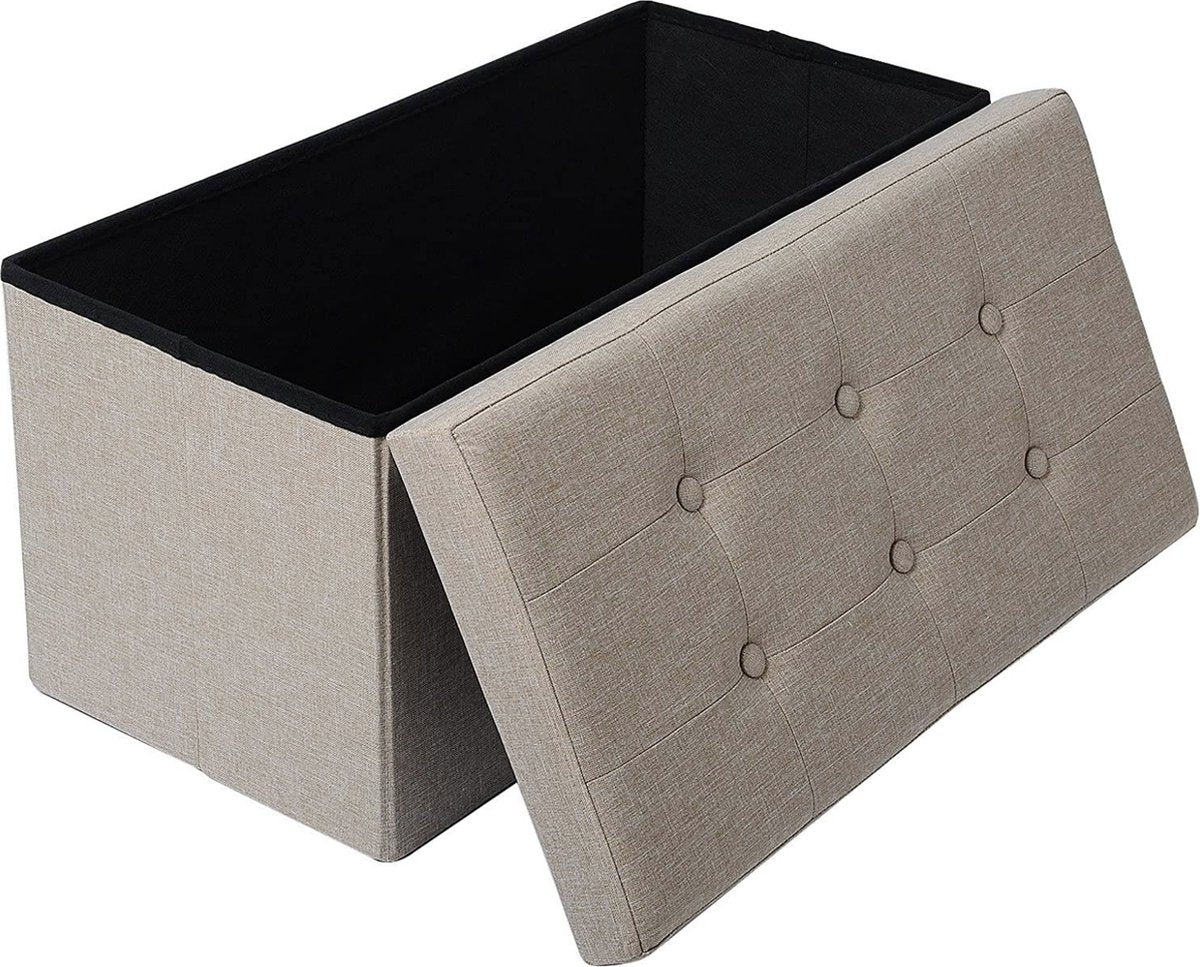 Moderne Opbergbank Fero - Met opbergruimte - Zitbank Poef - Voetenbank - Opbergbox hocker - Zitkist met deskel - Beige - Stof - 76x38x38 cm